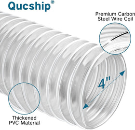 Qucship clear PVC hose showing visibility of dust and buildup during use