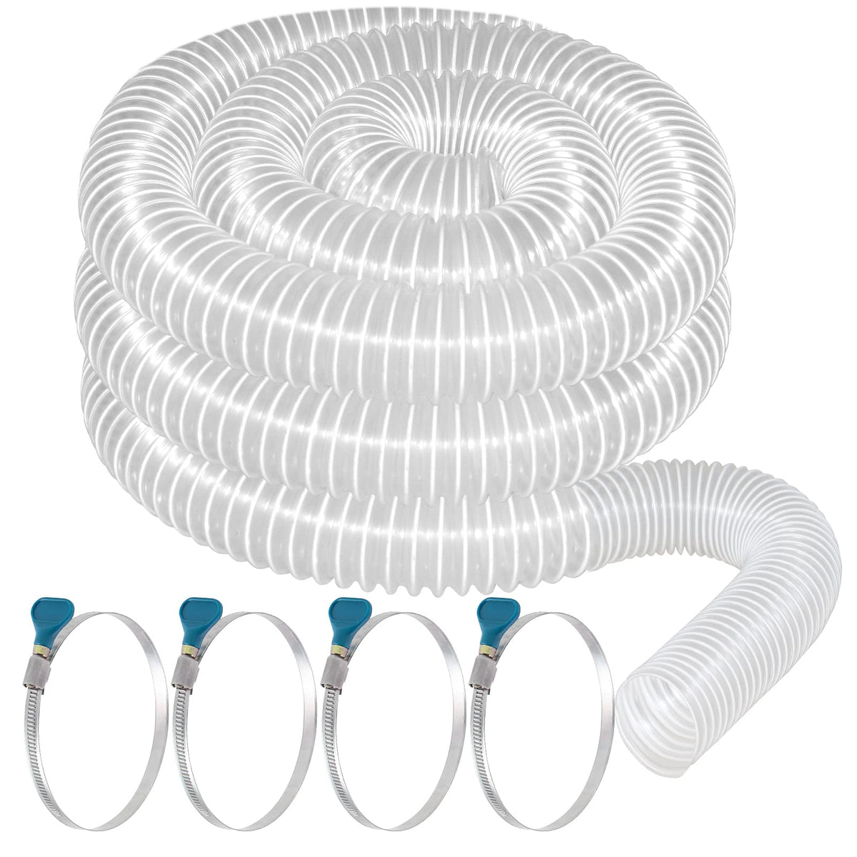 Qucship heavy PVC dust collection hose 2-1/2 inch, close-up shows debris clearly.
