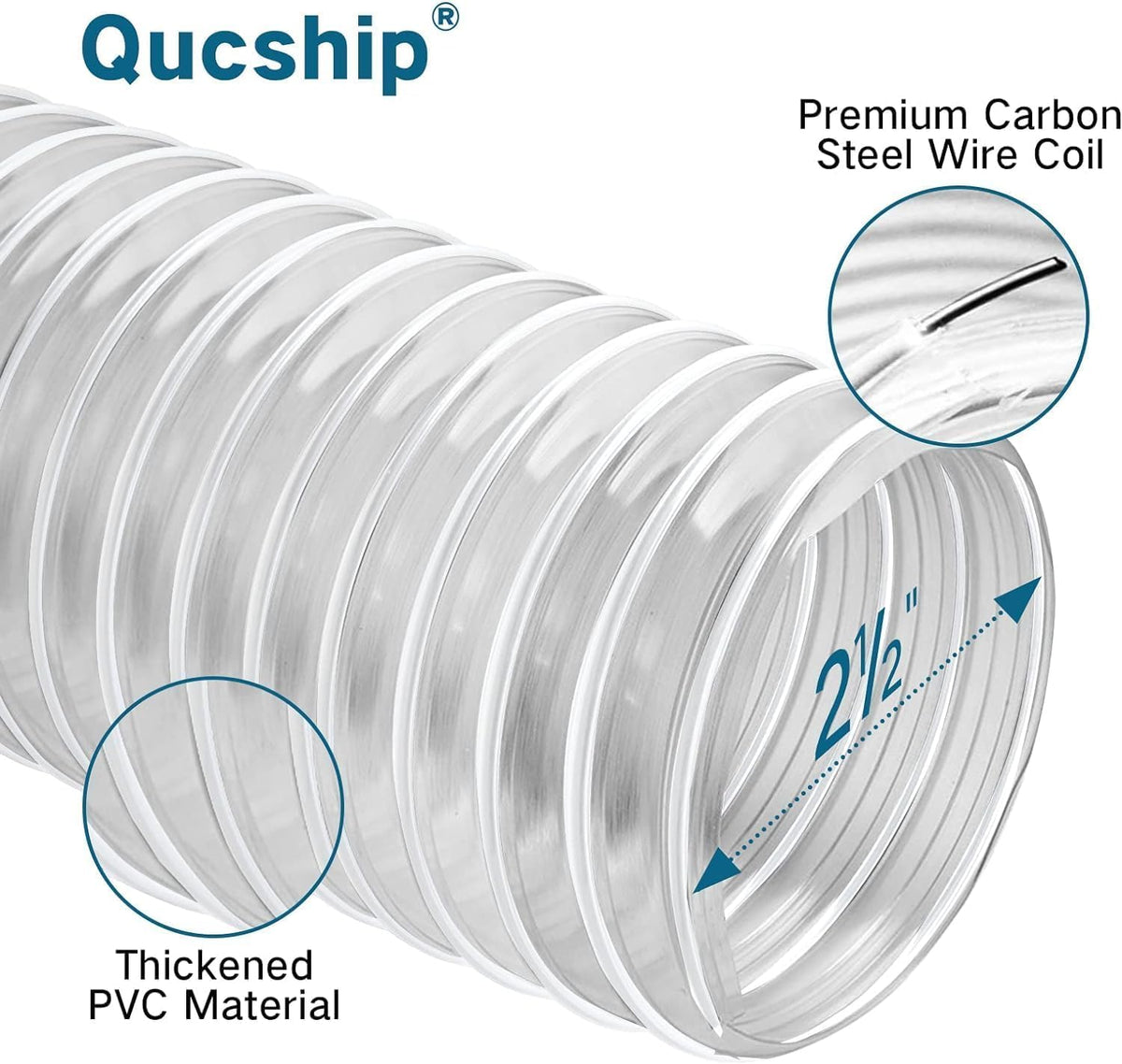 Qucship PVC dust hose 4x20 clear view reveals debris inside for quick checks.
