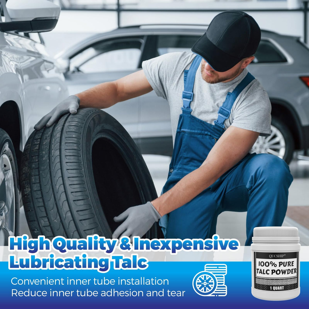 Qucship Talc lubricant for automotive tubes and components reduces adhesion.