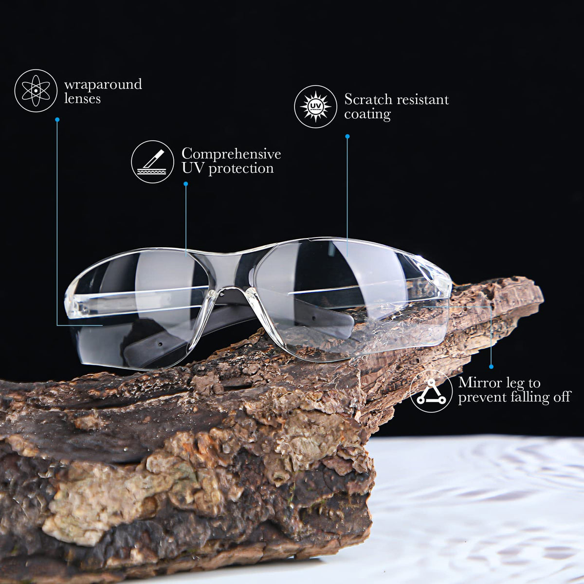 Queekay clear polycarbonate lenses shield eyes while preserving true vision for indoor or outdoor tasks.