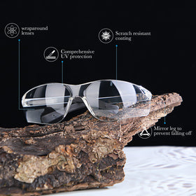 Queekay clear polycarbonate lenses shield eyes while preserving true vision for indoor or outdoor tasks.