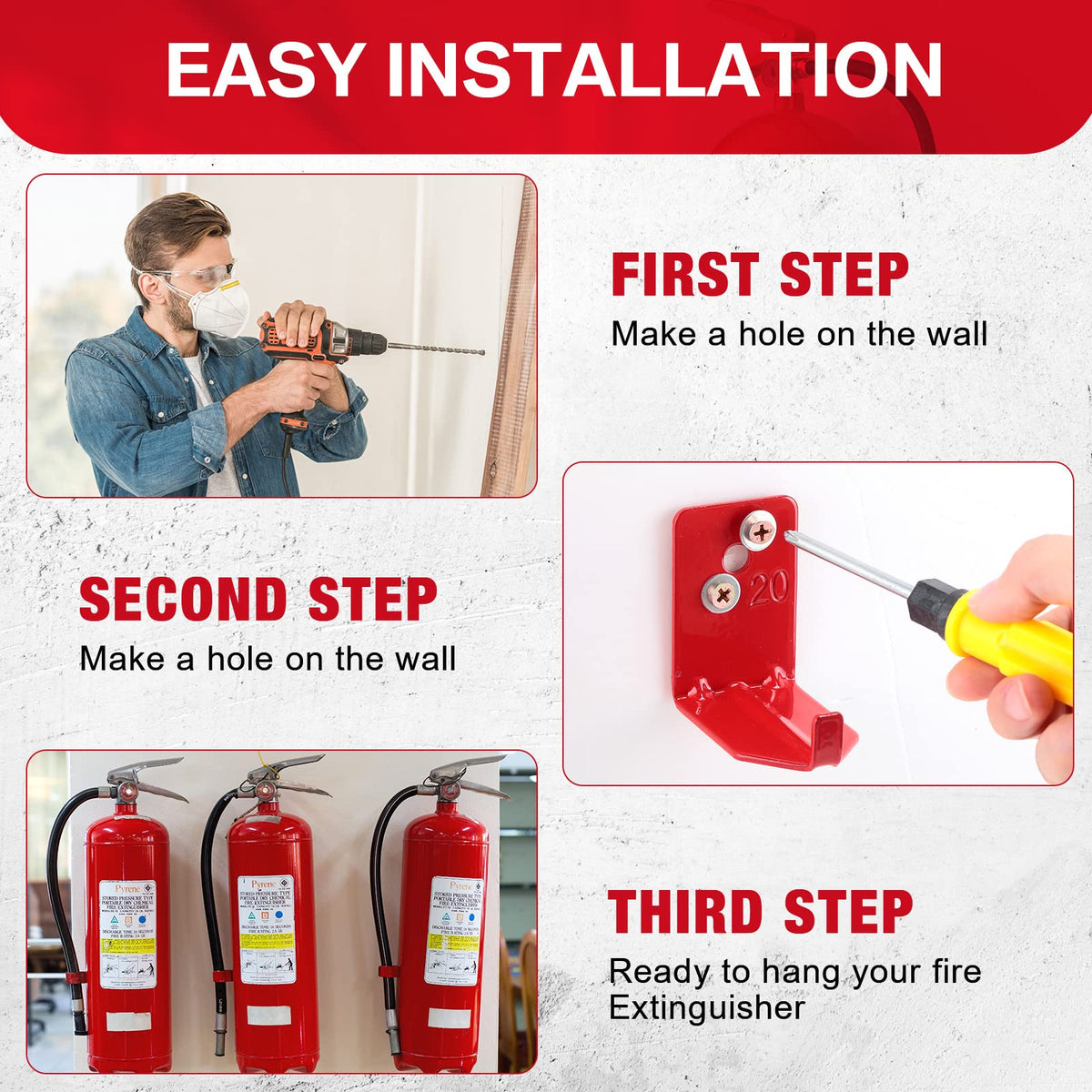 Queekay fire-extinguisher-mount-screw-pack sturdy iron hardware included