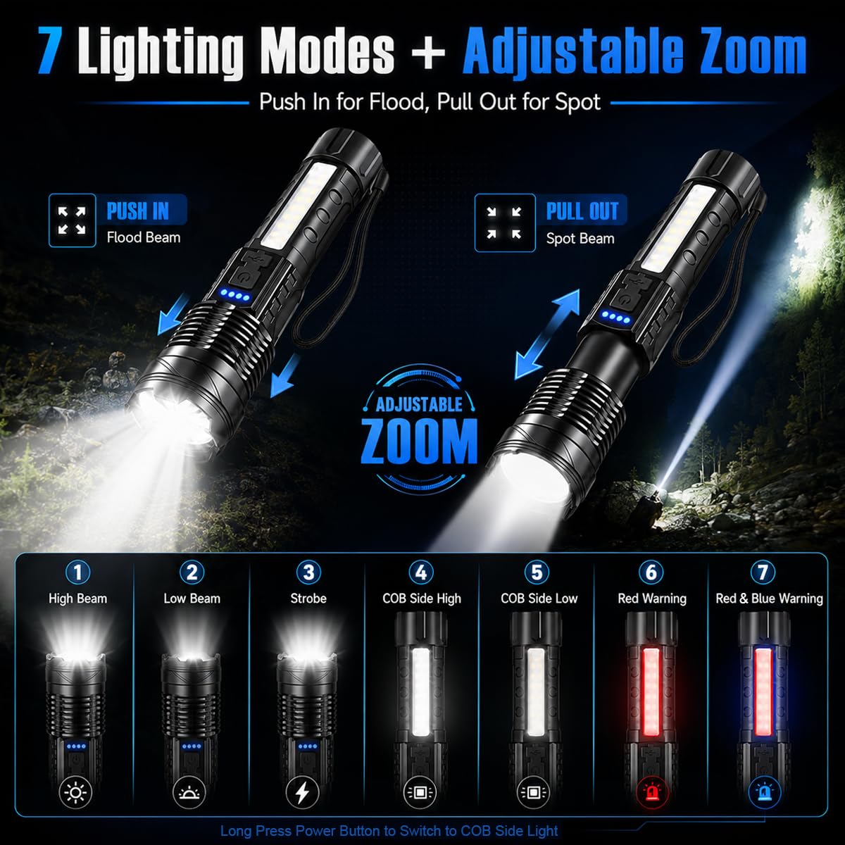 Queena flashlight with COB side light for versatile area lighting