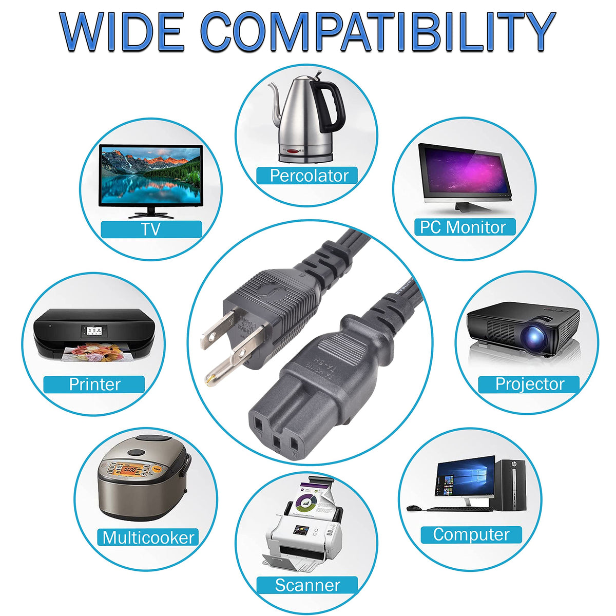 Queensell flexible sturdy cord for easy cable management.
