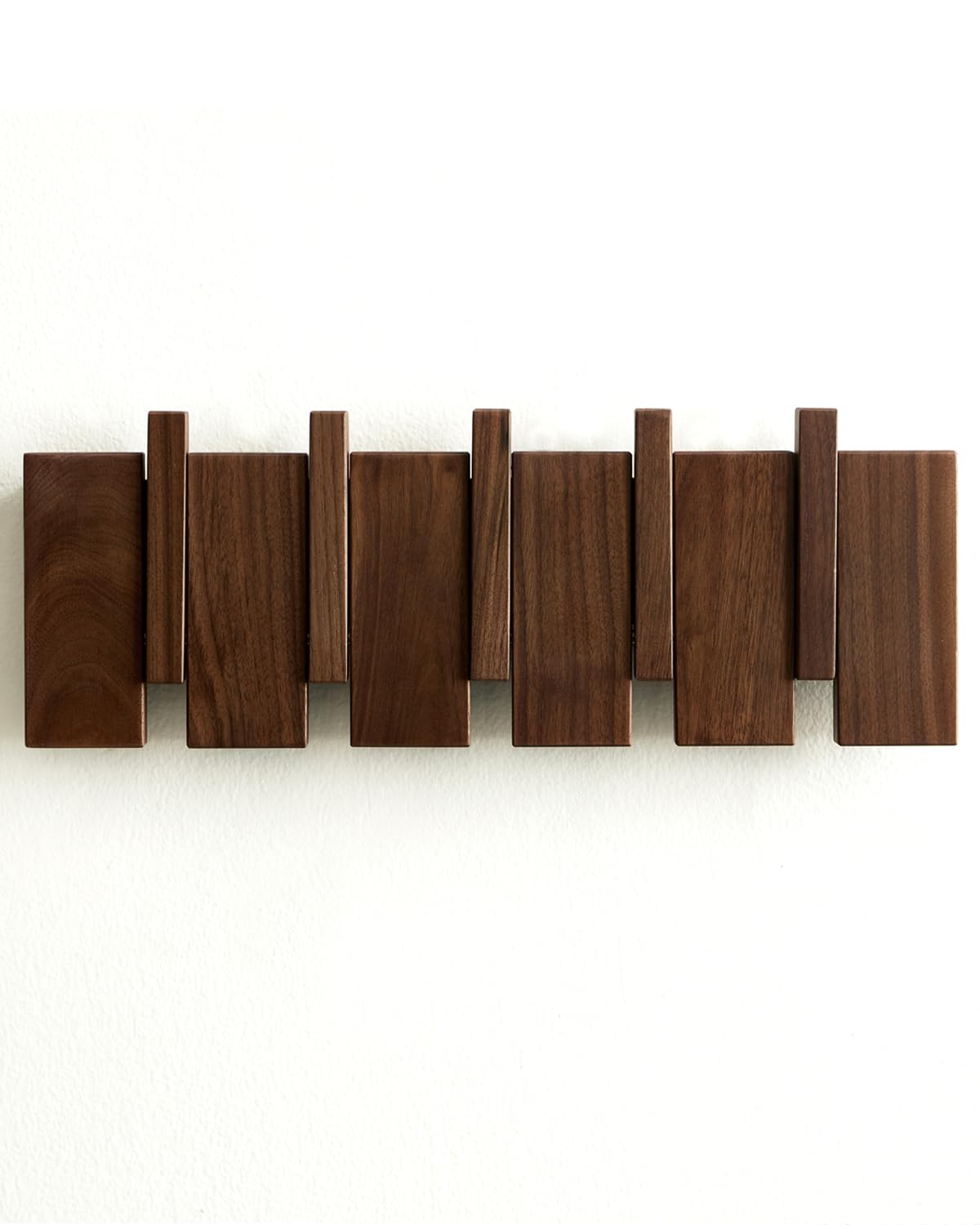 QUELLANCE wood coat rack wall mount with five flip-down hooks for organized entryways