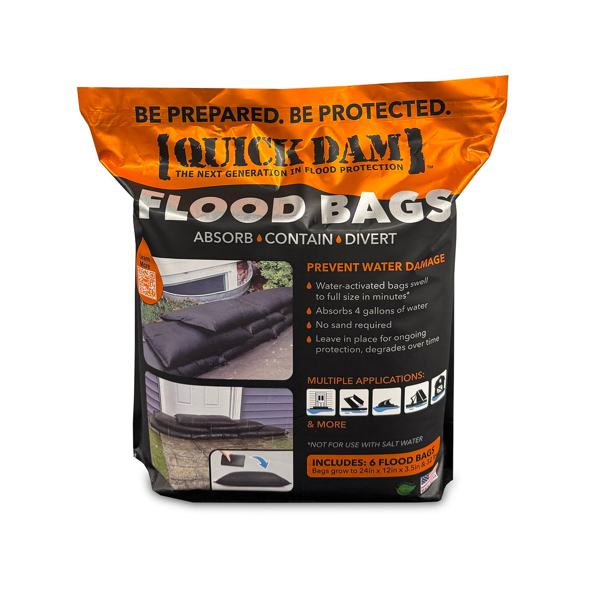 Quick Dam QD1224-6 flood bags in use to form a flood barrier.