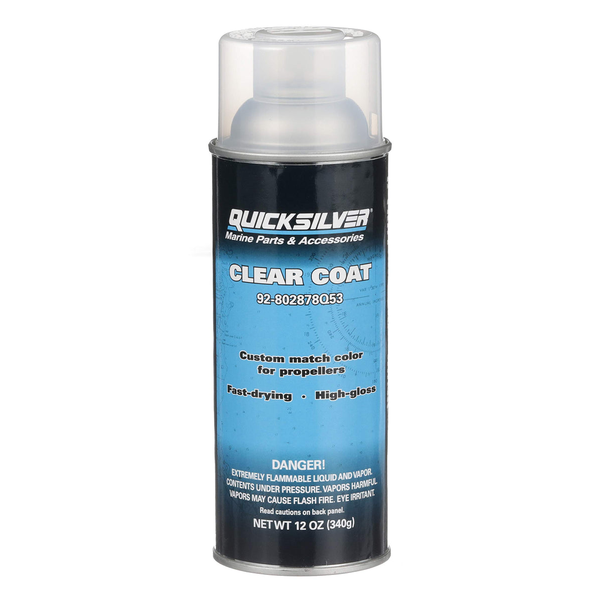 Quicksilver 802878Q53 clear coat enamel spray can for durable marine finishes on cowls