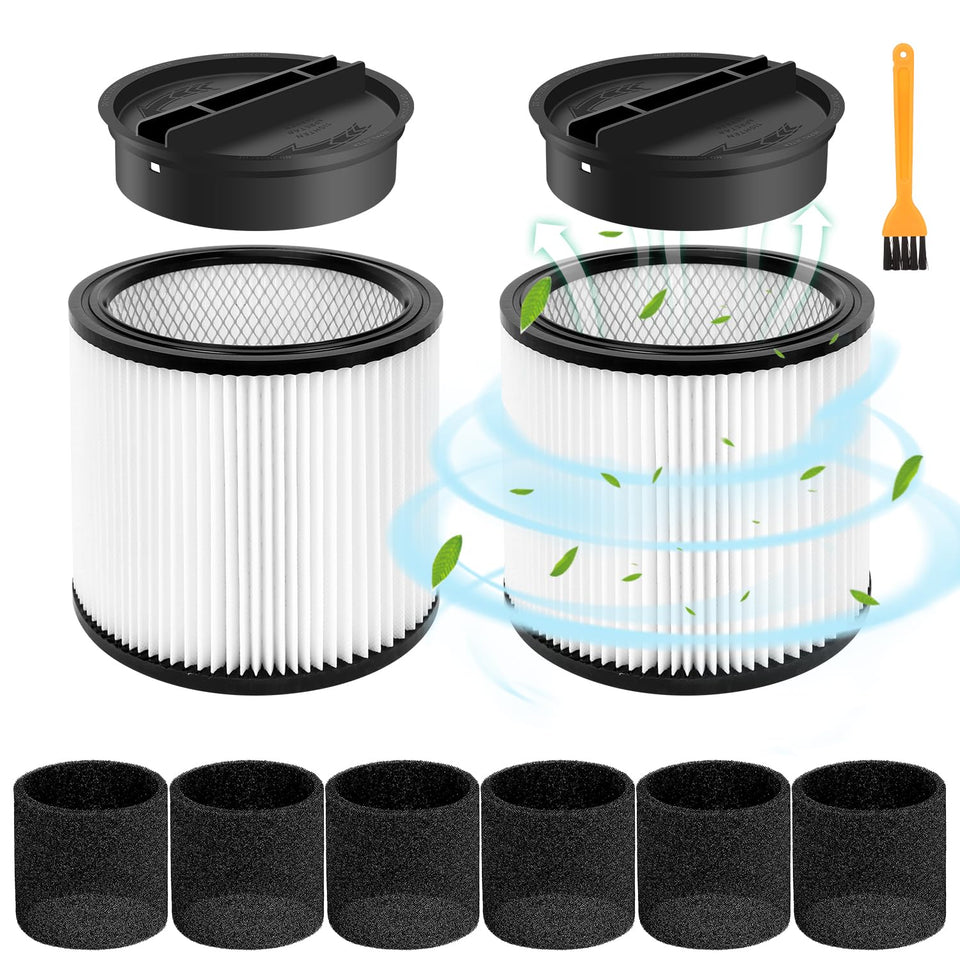 QUIENKITCH 90304 cartridge filter installed for dry debris filtration in a Shop Vac