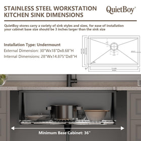 QuietBoy high-arc faucet with pull-down spray enables easier cleanup.