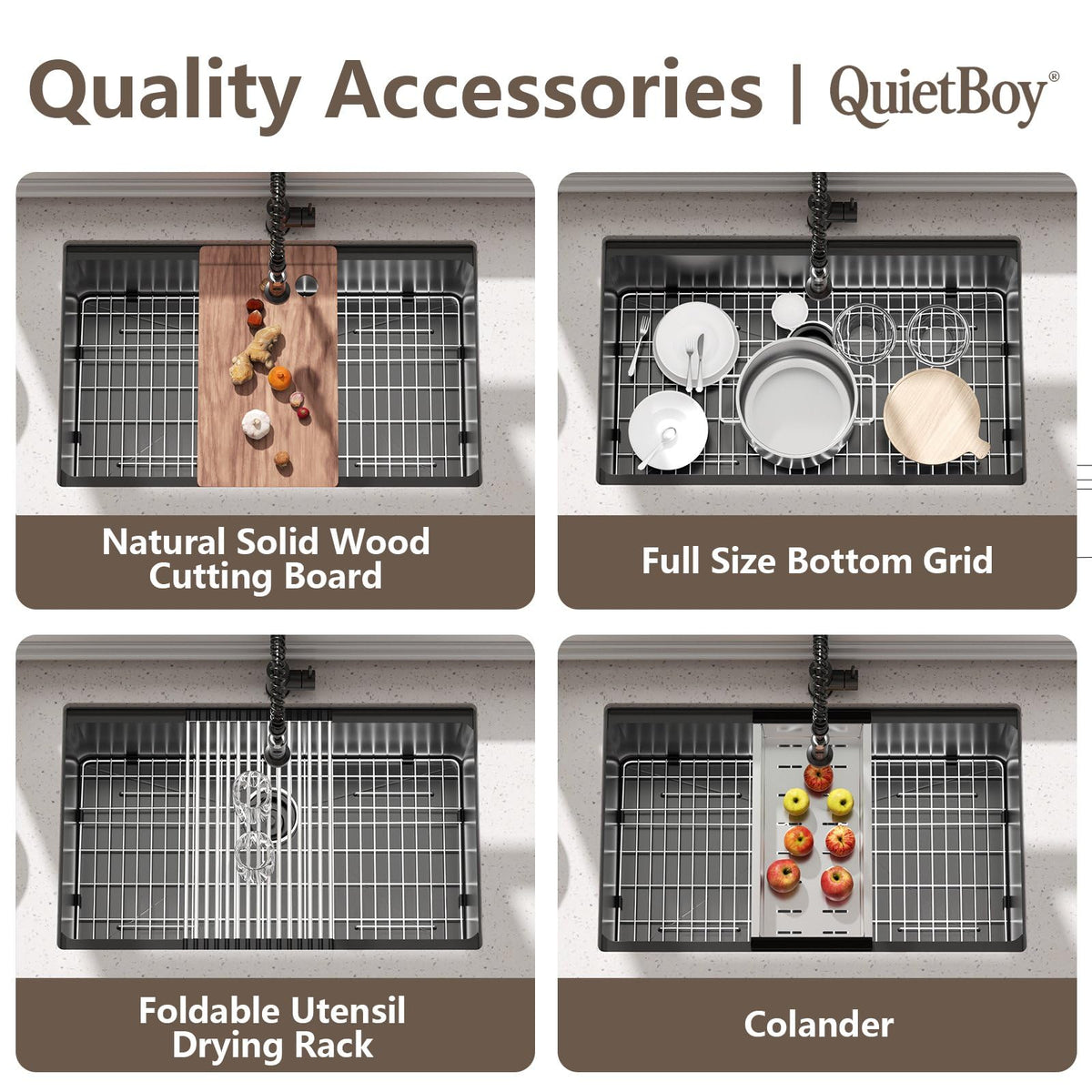 QuietBoy sink features a noise-reducing design for a calmer kitchen.