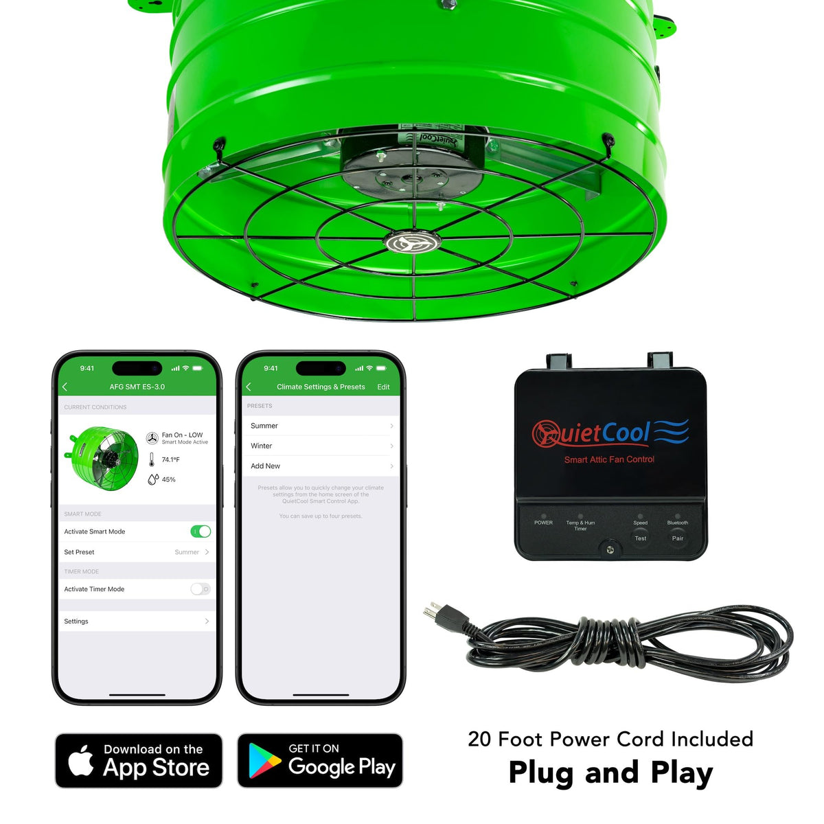 Quietcool AFG SMT ES-3.0 app control interface for scheduling and automation.