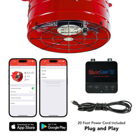 Quietcool AFG SMT PRO-3.0 attic fan top view highlights compact profile for ceiling mounting.