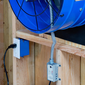 Quietcool fire safety shut-off integrated in attic fan control at 182°F for added protection.