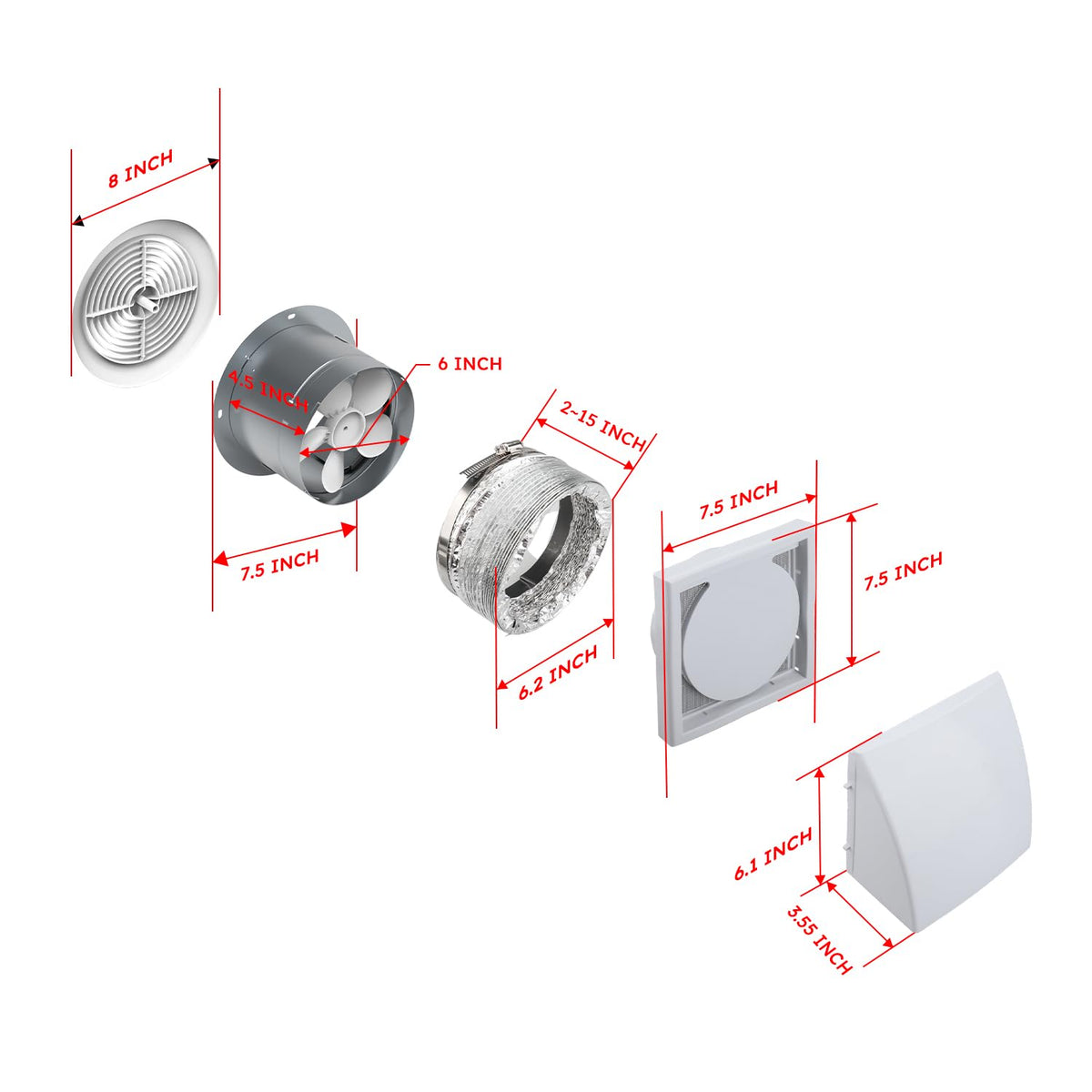 Quini 512M adjustable duct assembly adapts to wall thickness for a perfect fit.