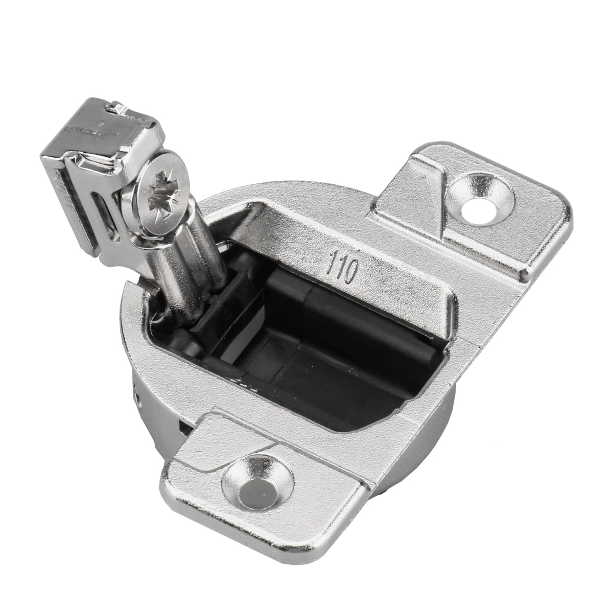 Quini Blum 110 hinge back, front view, durable cabinet doors.