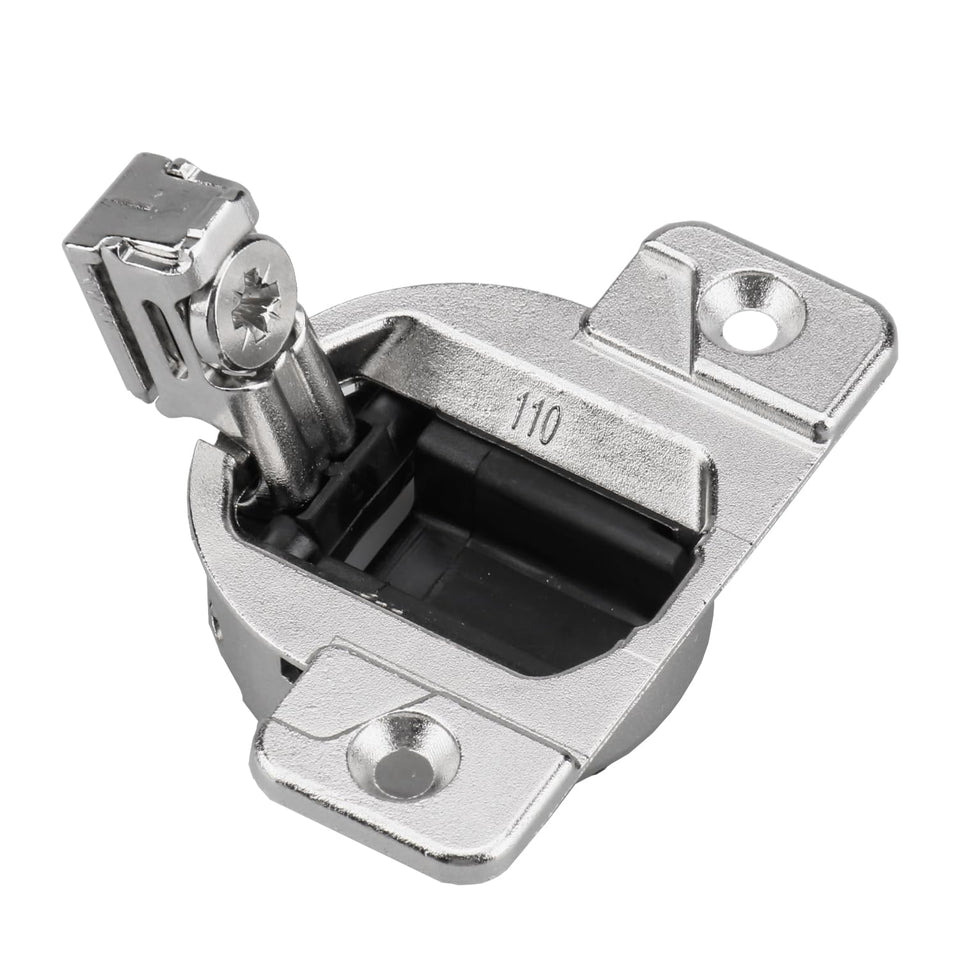 Quini Blum 110 hinge back, front view, durable cabinet doors.
