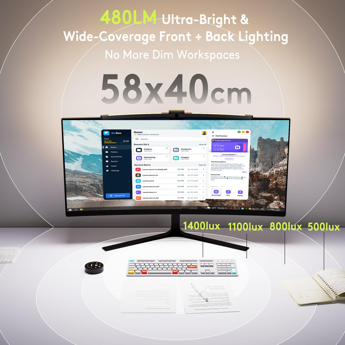 Quntis auto-dim sensor adjusts brightness to ambient light for hands-free comfort.
