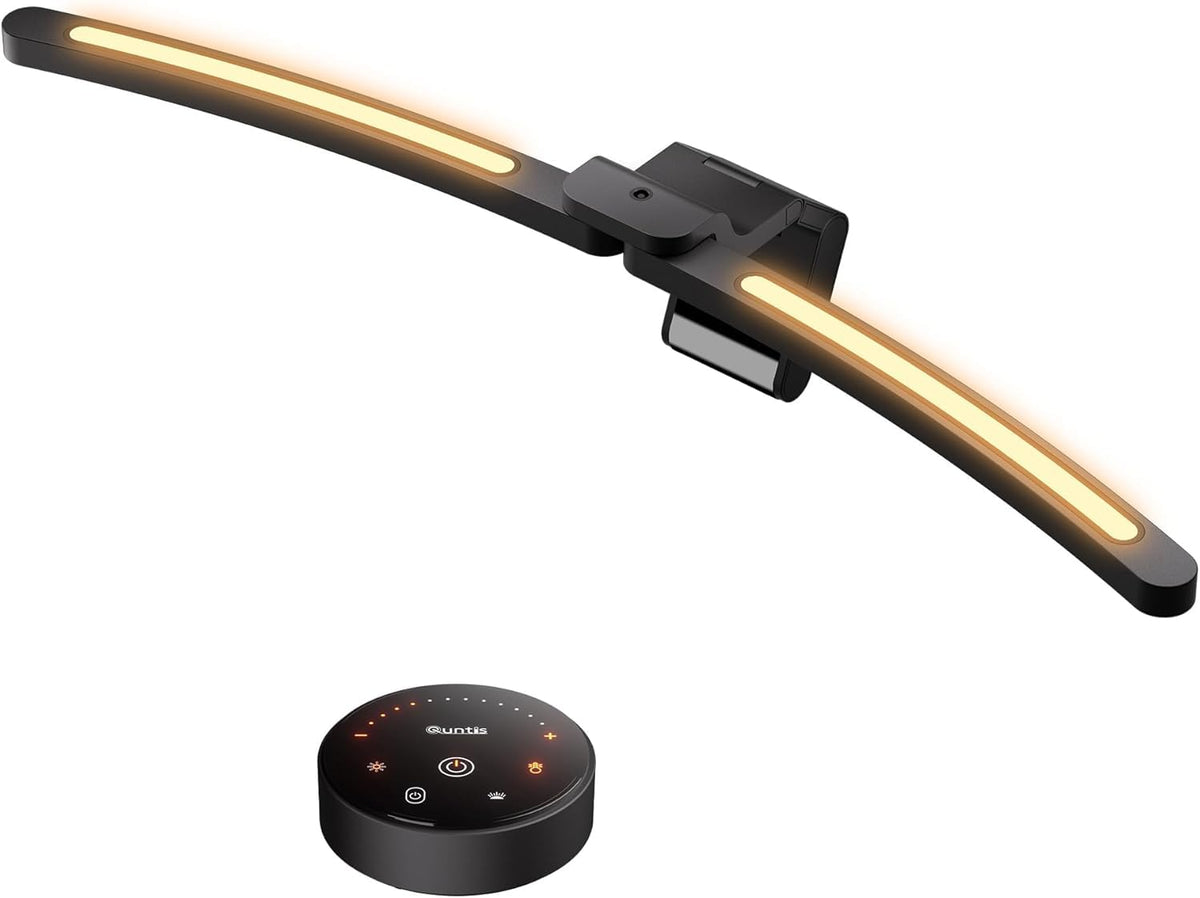 Quntis 1000R curved monitor light bar front view with adjustable illumination reduces glare.