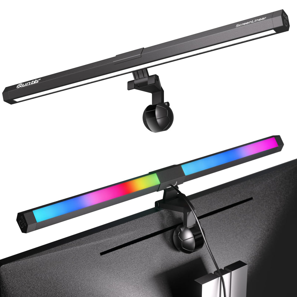 Quntis monitor light bar front light illuminating the desk for improved focus