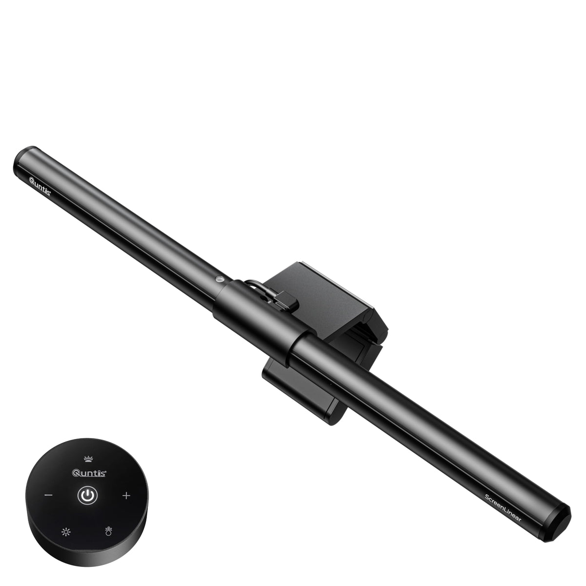 Quntis Monitor Light Bar remote control for easy dimming and color temperature adjustment.