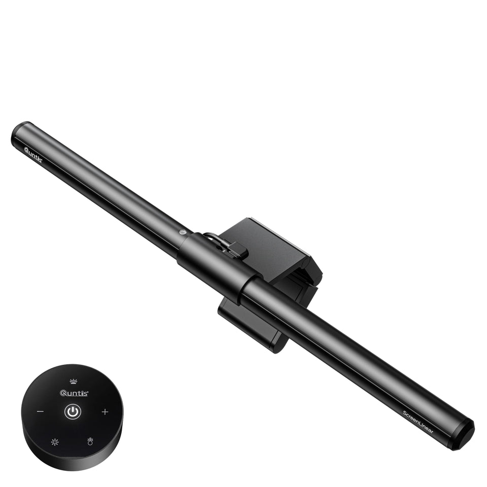 Quntis Monitor Light Bar remote control for easy dimming and color temperature adjustment.