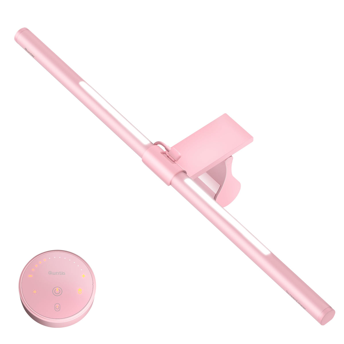 Quntis pink monitor light bar with front light reduces glare for late-night work