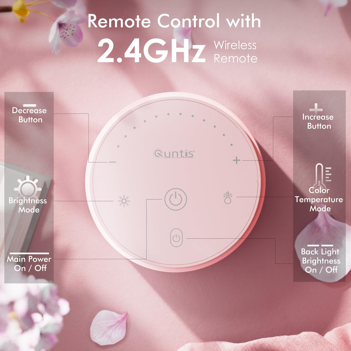 Pink remote adjusts brightness and warmth for focused tasks
