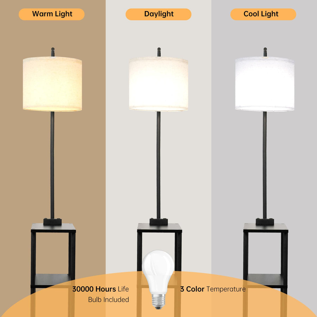 Qupui floor lamp with table three color temperature options for adaptable lighting
