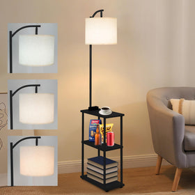Qupui floor lamp with table front view showing integrated charging for devices
