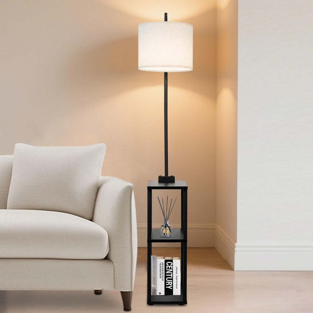 Qupui floor lamp with table living room setup with cozy ambient light
