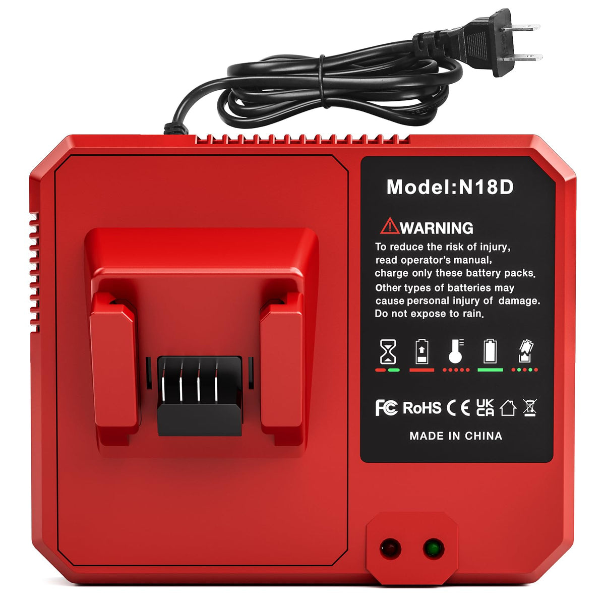 QuasuHaven N18C charger with USB-C and Milwaukee battery front view for on site power