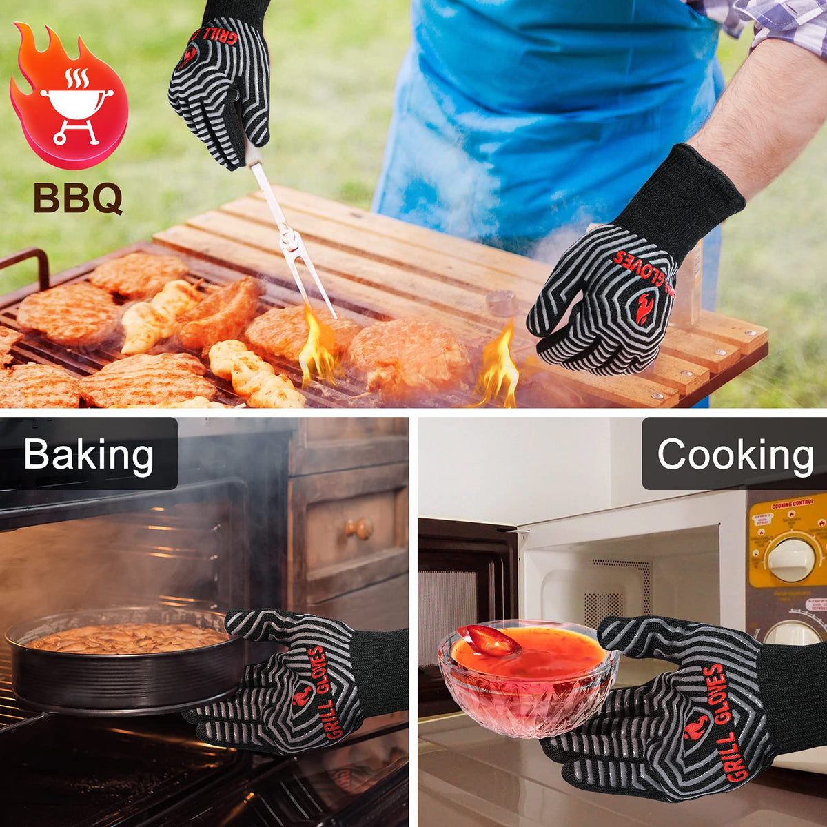 QUWIN BBQ gloves grip-control for secure handling of hot cookware and grills.