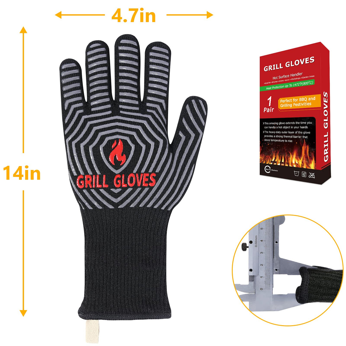 QUWIN BBQ gloves hanging-loop design supports easy storage.