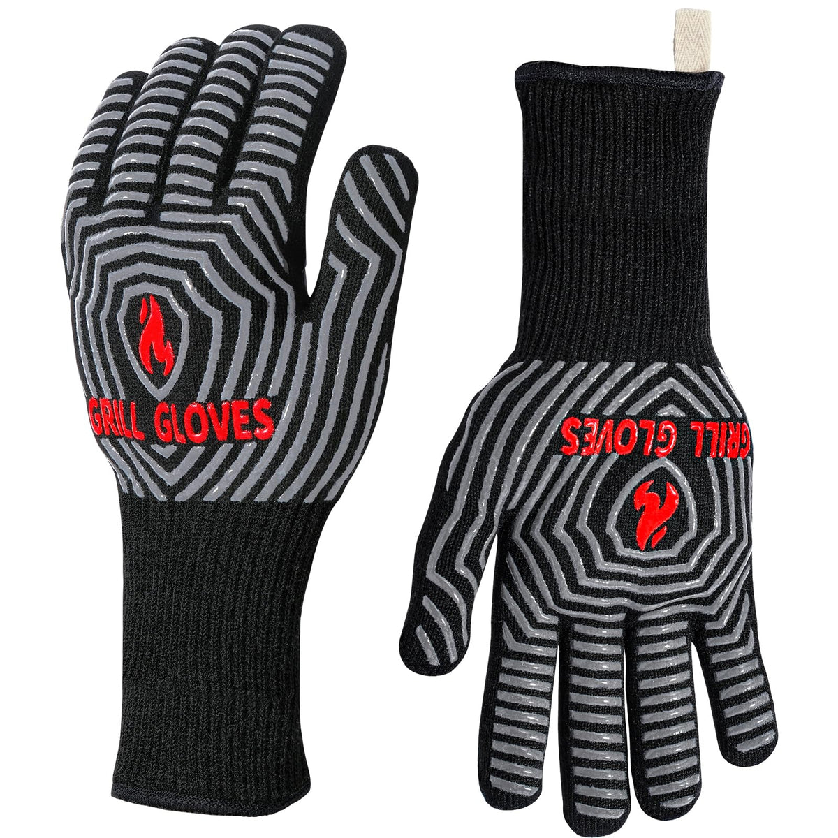 QUWIN BBQ gloves heat-resistance-1472f showcase safe handling of hot grills.