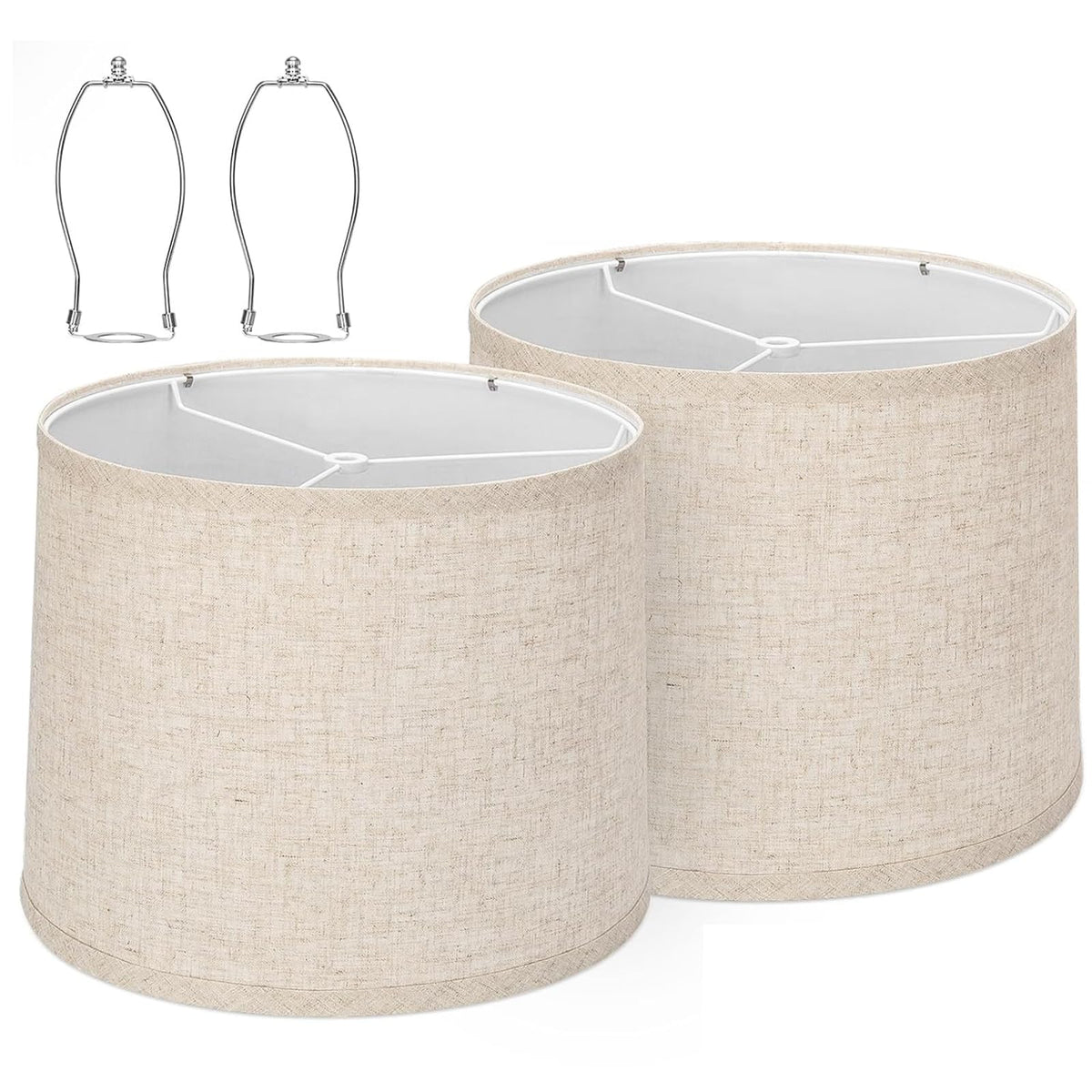 Qvtekn drum lamp shade in natural beige linen provides soft ambient light for living spaces.