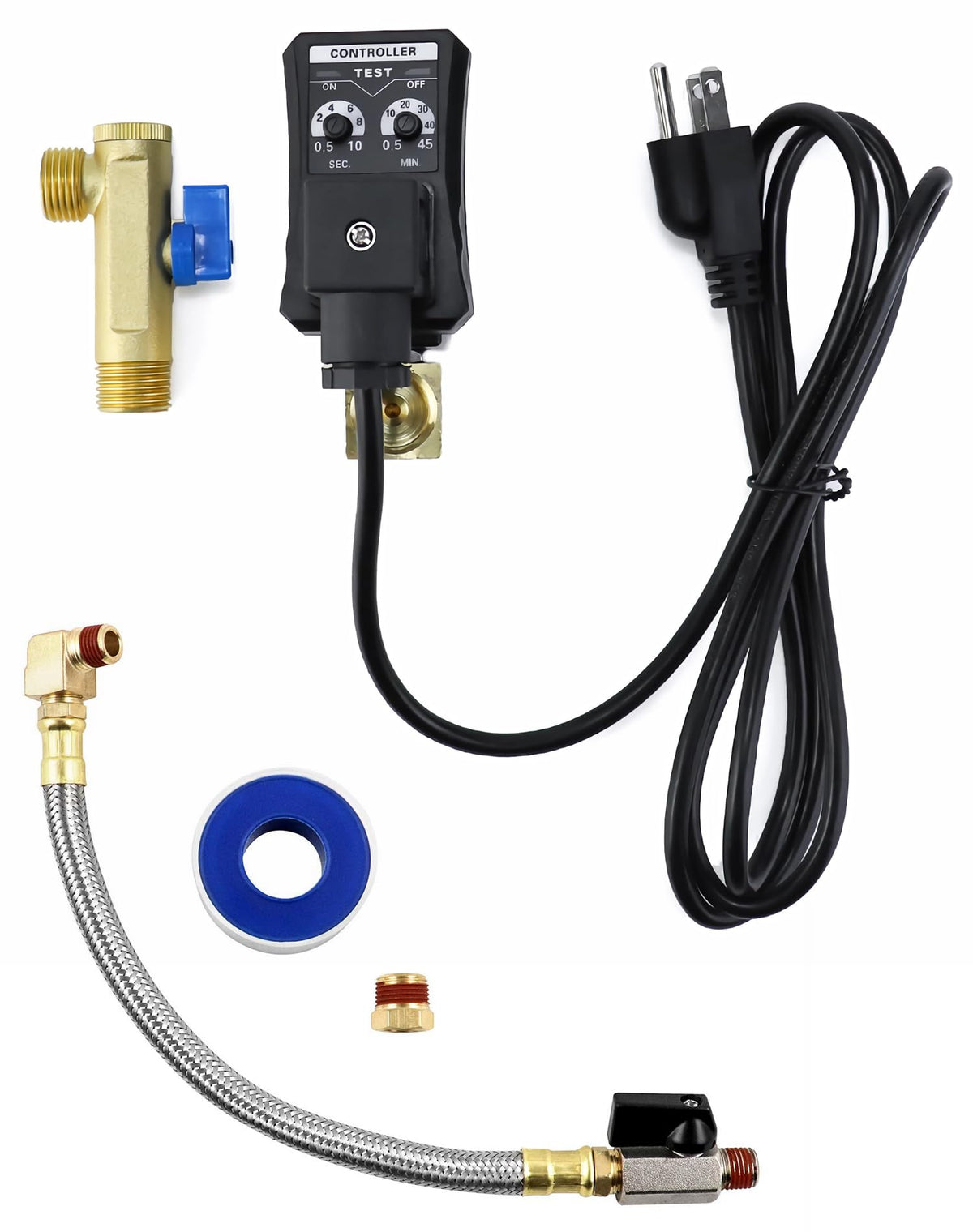 QWORK automatic condensate drain valve with 1/2" NPT inlet and 1/4" outlet for air systems