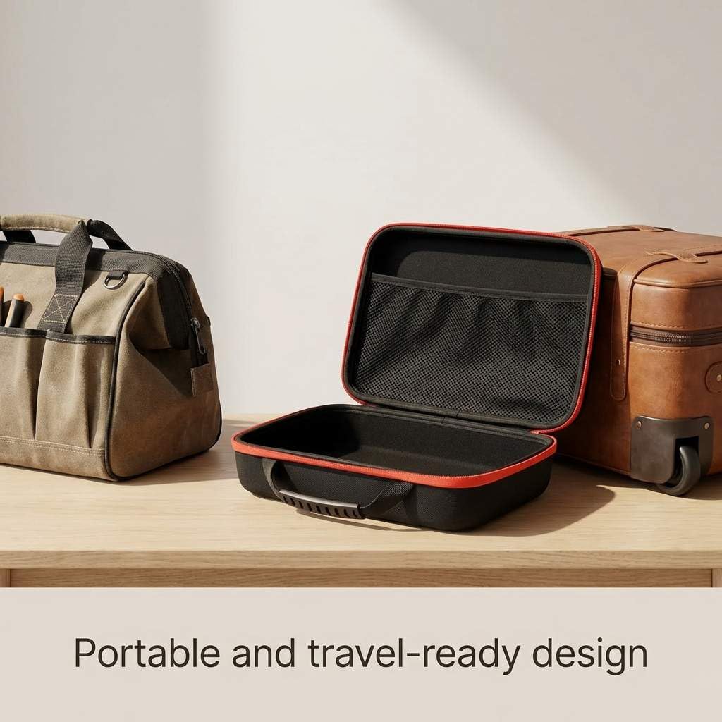 Carrying handle on the QWORK case allows easy transport on job sites.