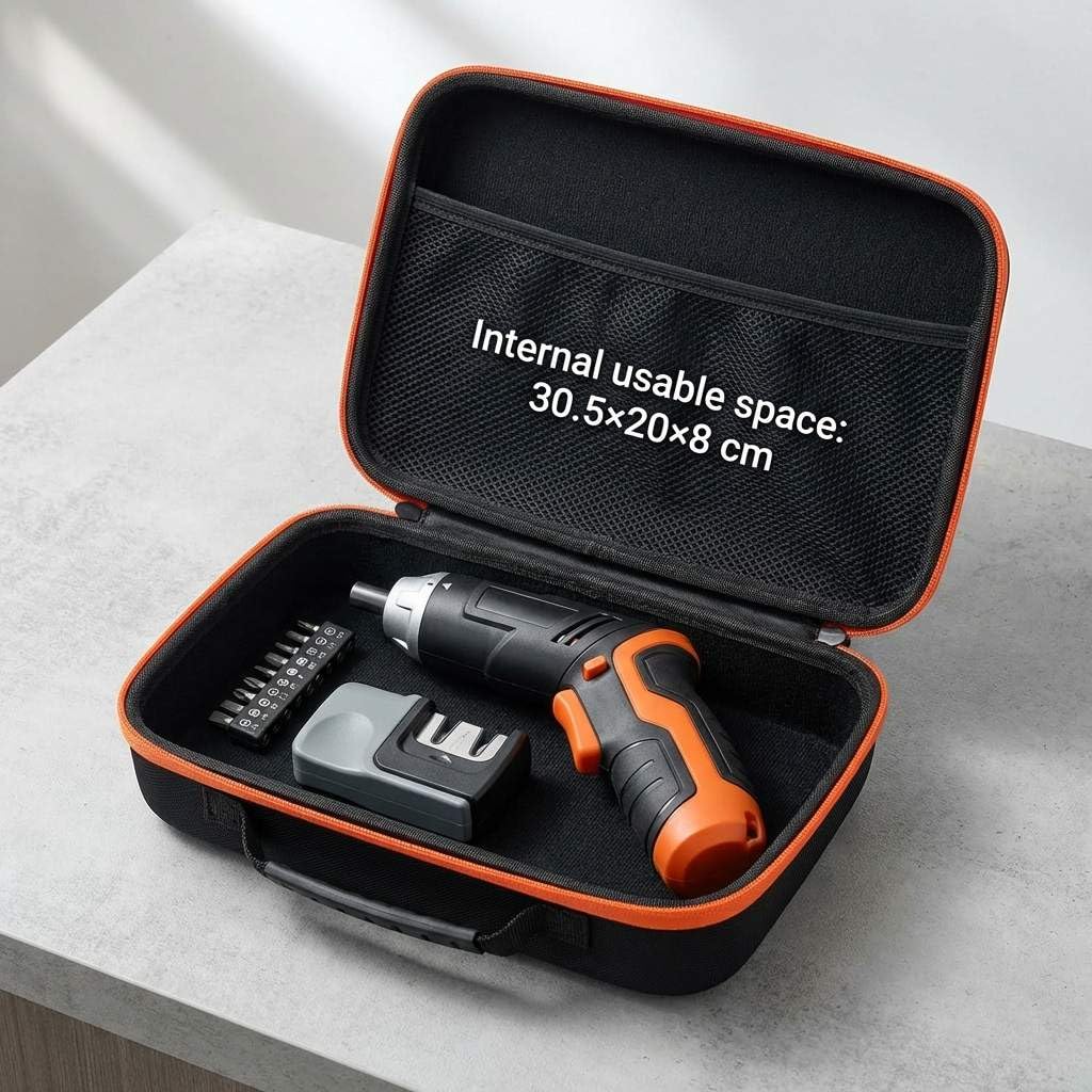 The organized layout inside the QWORK case keeps drills and sharpeners neatly arranged.