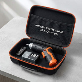 The organized layout inside the QWORK case keeps drills and sharpeners neatly arranged.