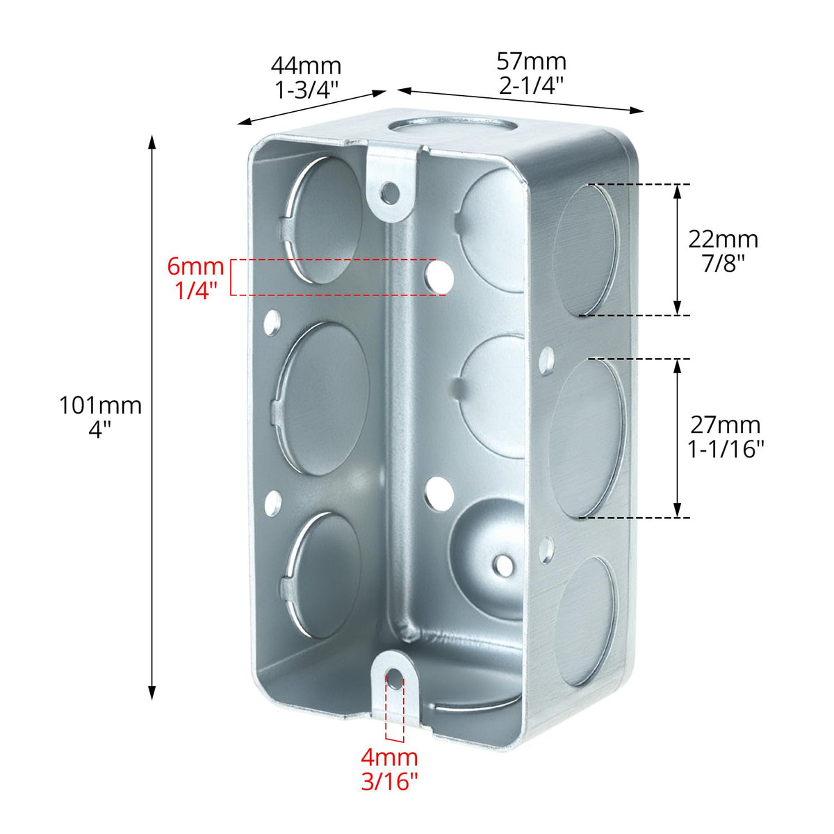 QWORK electrical box 12-pack side view shows knockouts for routing.