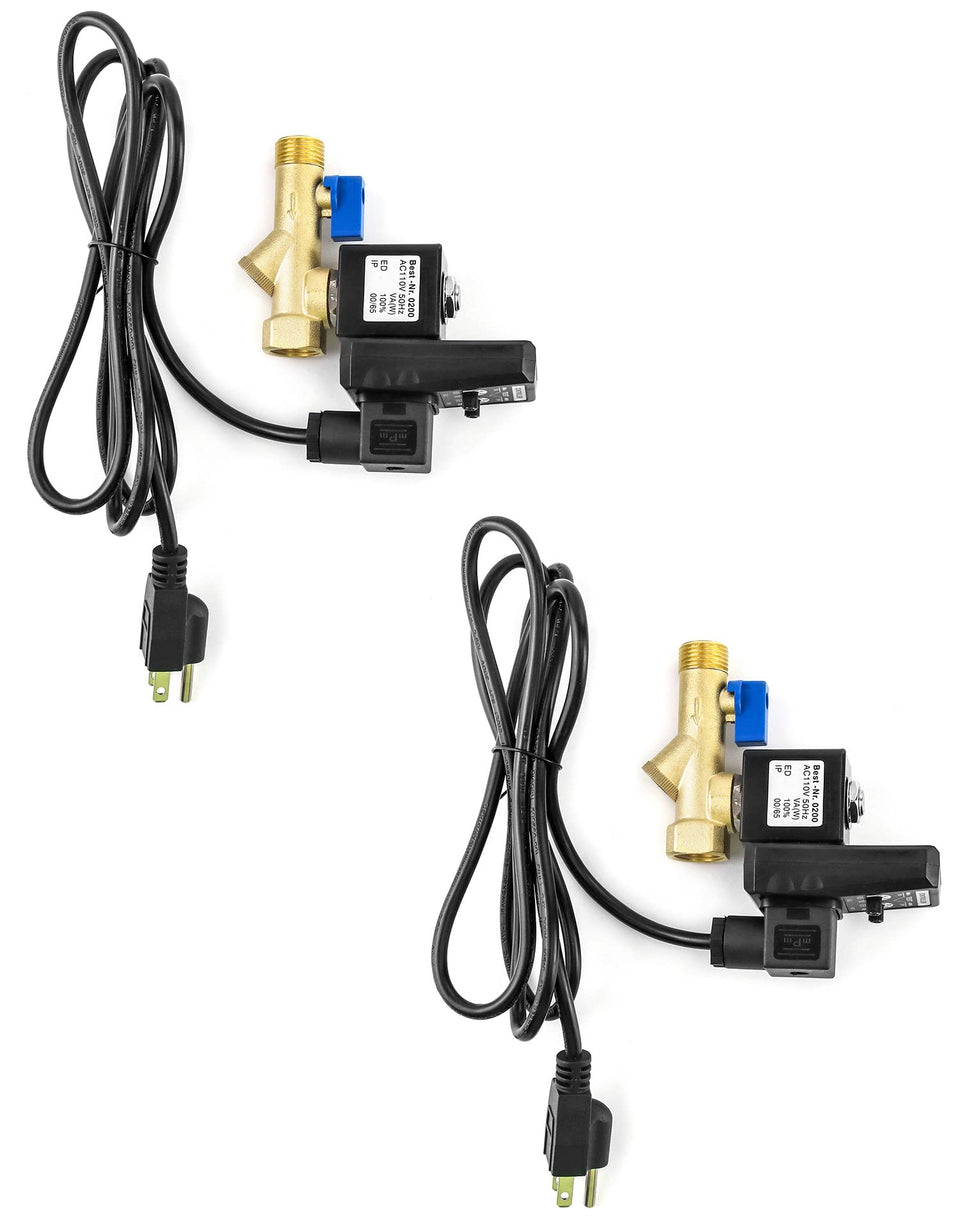 QWORK electronic drain valve 2-pack shown together for reliable drainage in air systems.