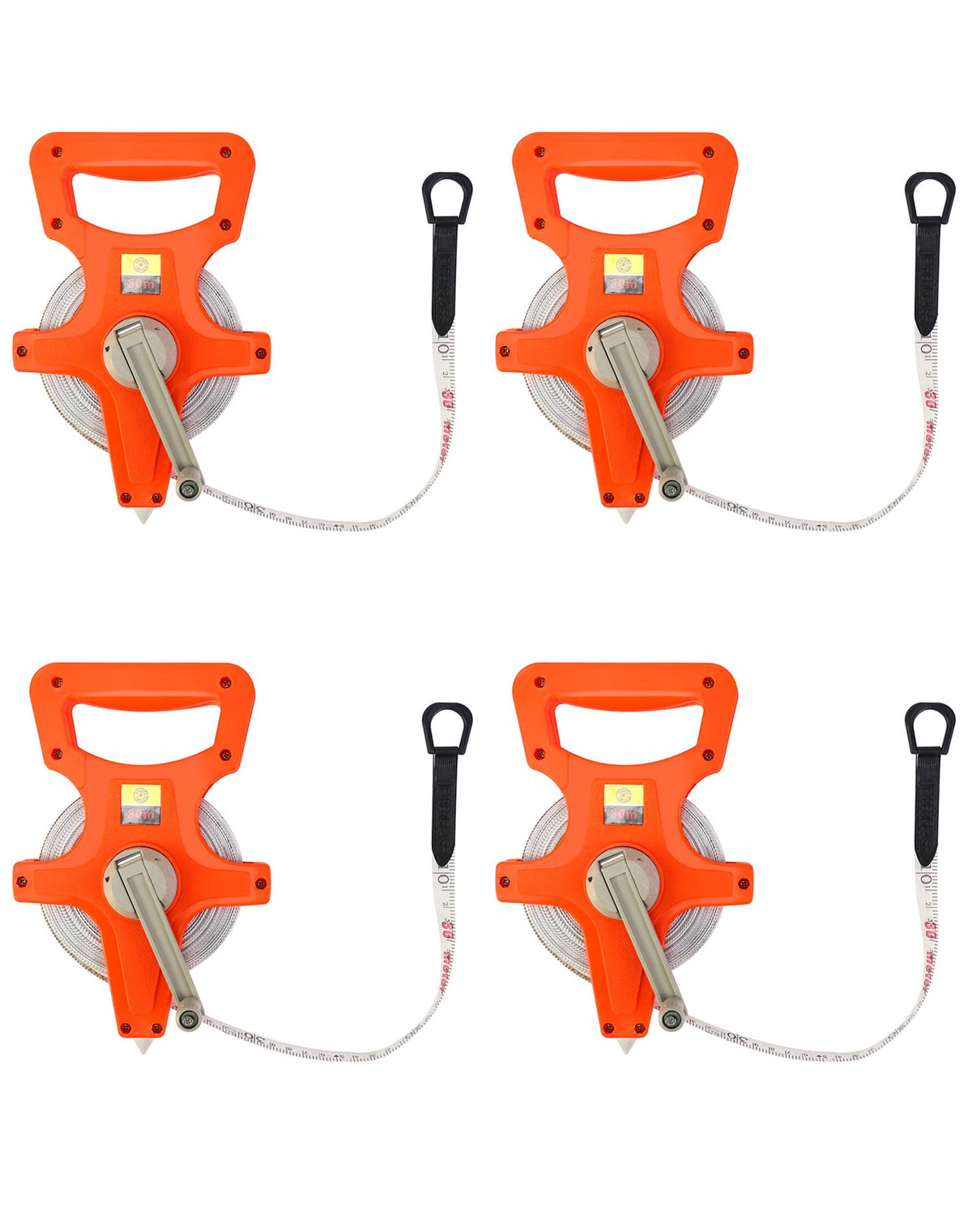 QWORK fiberglass tape measure 100 ft open reel in orange for durable measuring