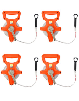 QWORK fiberglass tape measure 100 ft open reel in orange for durable measuring