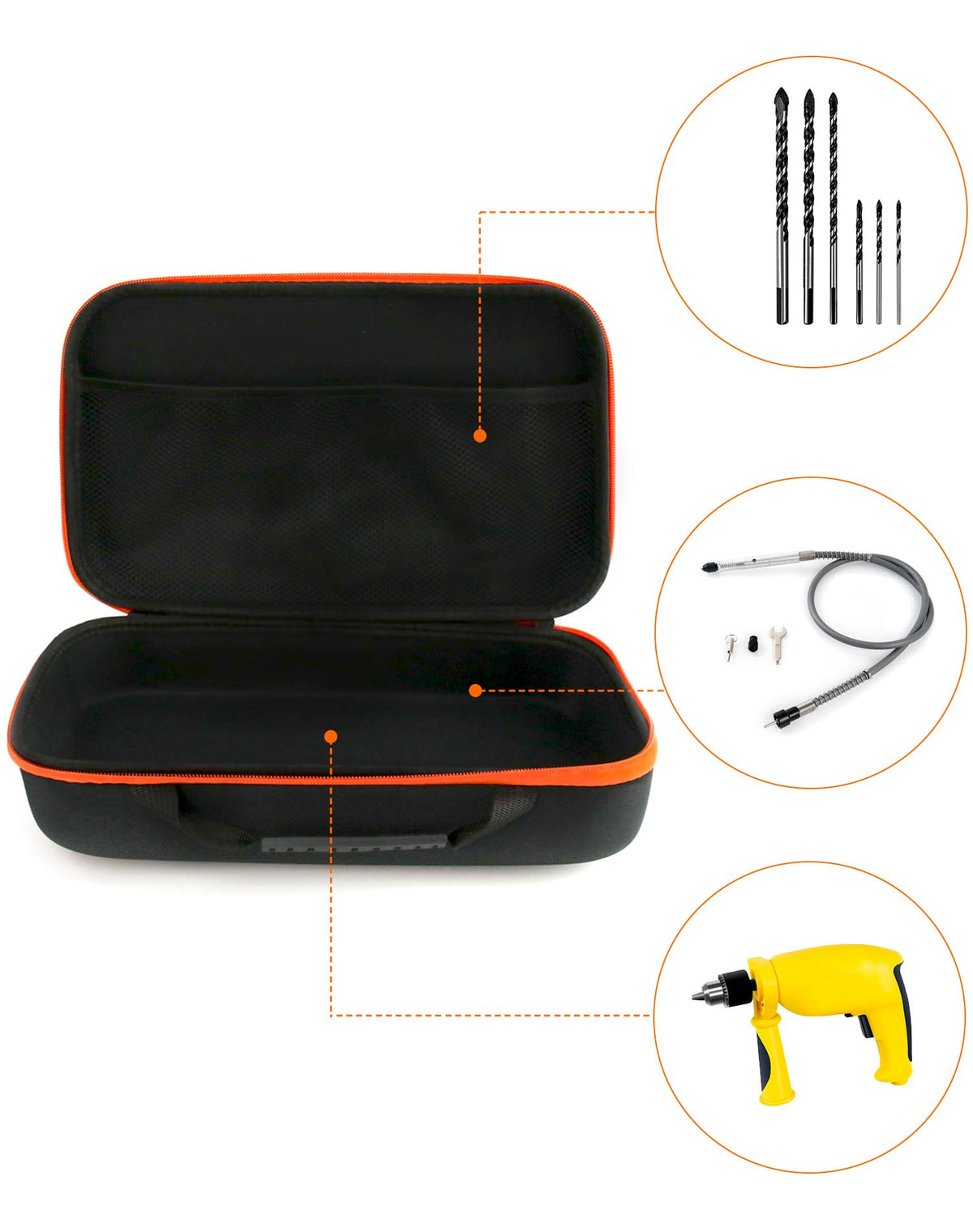 QWORK hard storage case reliable for storing drills and sharpeners on site.