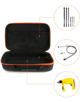 QWORK hard storage case reliable for storing drills and sharpeners on site.