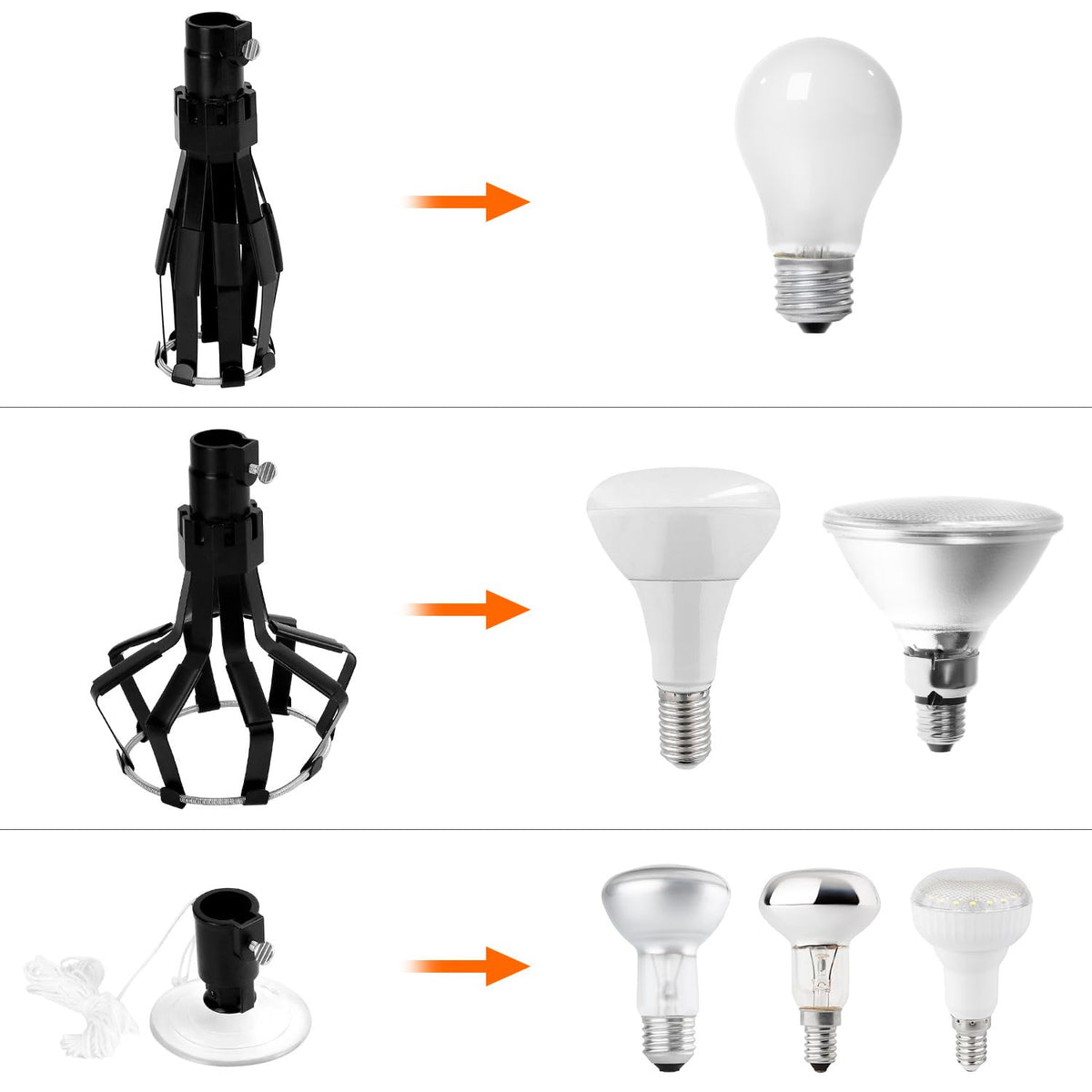 QWORK interchangeable adapter heads fit LED bulbs for versatile replacements.