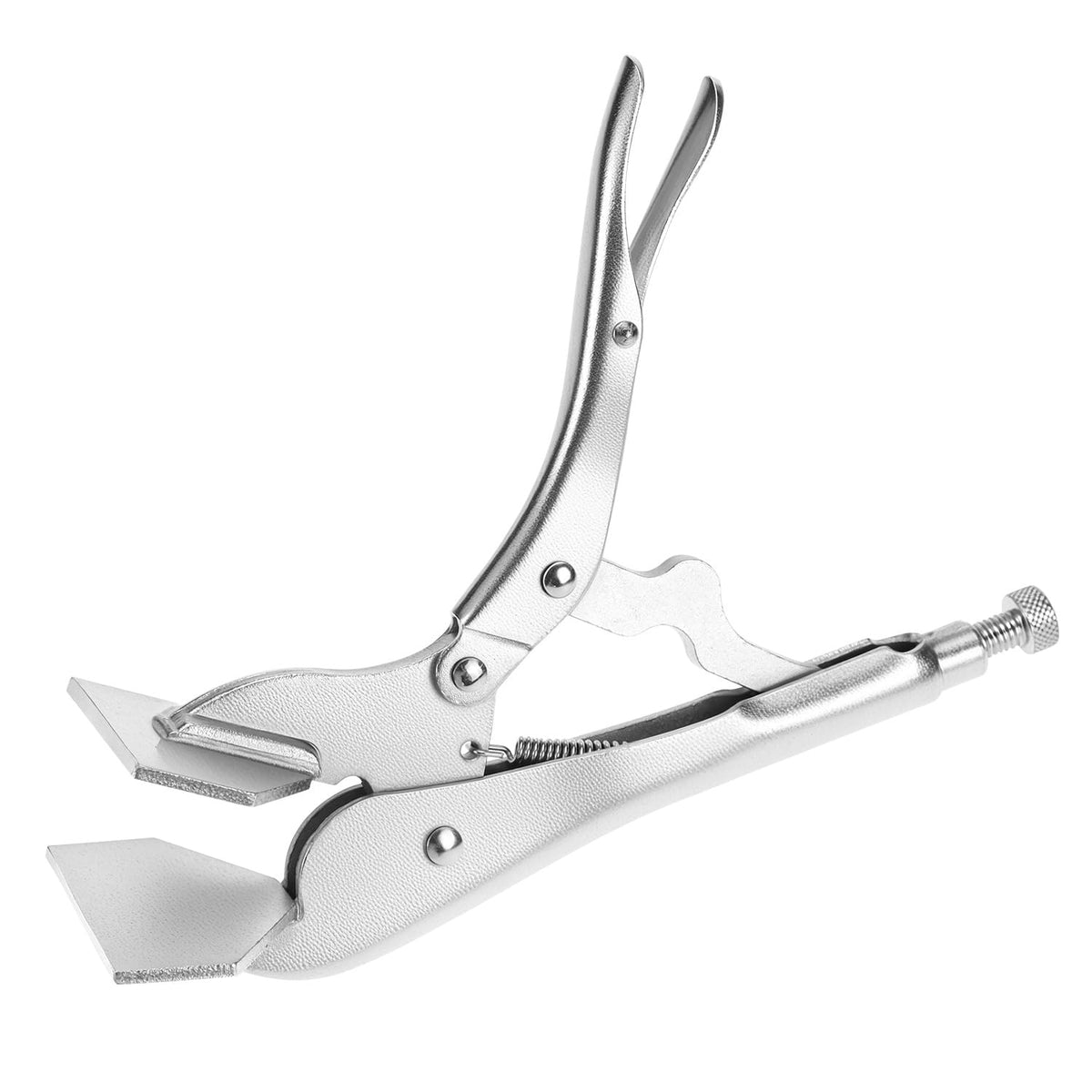 QWORK locking sheet metal clamp 8in with turn-screw demonstrates easy pressure control.
