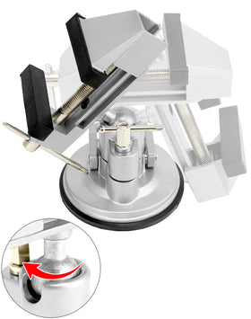 QWORK vacuum base vise demonstrates 360-degree rotation for flexible positioning.