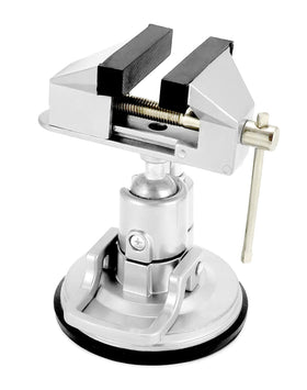 QWORK portable vacuum base vise with 360-degree rotation for precise part alignment on smooth surfaces.